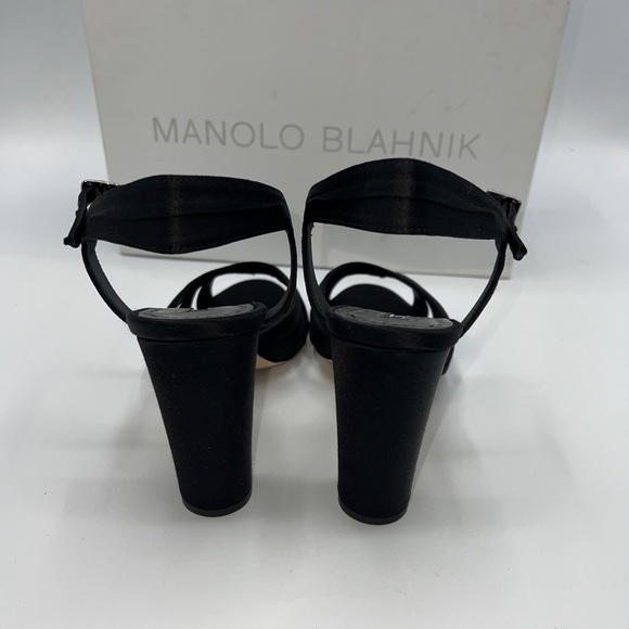 NWB MANOLO BLAHNIK BLACK SATIN GAZO SANDSLS SIZE 37.5 - Picture 6 of 15